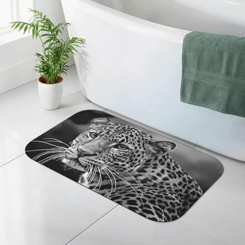 LAMAME Badematte, weich, mit Leopardenmuster, Kieselgurt, schnelltrocknend, Badezimmermatte, Fußmatte, Schwarz / Weiß