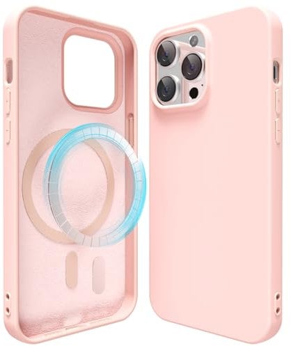 oakxco Silicone Case for iPhone 14 Pro Max Compatible with Magsafe Magnetic Wireless Charging, Slim Thin Soft Rubber Gel with Magnet, Matte TPU Mag Cover for Women Men, Light Pink