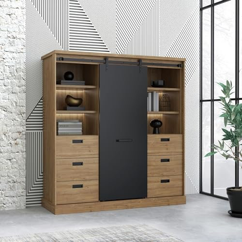 möbelando Highboard >Kaszimiro< in braun,schwarz - 148,4x160,2x52cm (BxHxT)