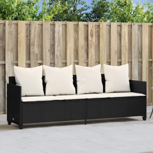 ShGaxin 368344 Sonnenliege mit Kissen, Polyrattan, Schwarz, Gartenliege, Strandliege, Liegestuhl, Poolliege, Terrassenmöbel