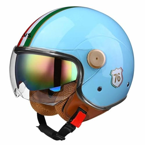 Casco Moto 3/4 Aperto Casco Moto Mezzo Casco Omologato DOT/ECE con Doppia Visiera Casco Jet Stile Vintage Retrò Per Bambini Giovani Uomini Donne(Color:10,Size:M(57~58CM))
