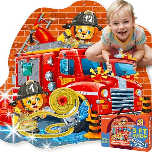 QUOKKA Riesige Bodenpuzzle ab 3 4 5 – 60x90 cm, 48-teilige Puzzle Spiele ab 2 3 4 Jahren – Große Spielzeug ab 3 4 Jahre – XXL Feuerwehrauto Geschenk für Jungen und Mädchen 5 6