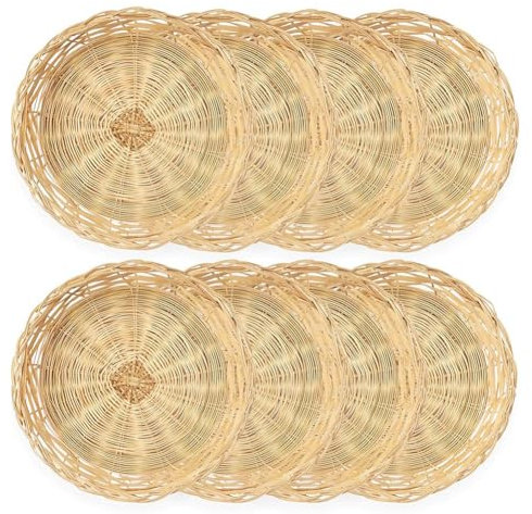 Tdkfdswdoa 8 Pack Bamboo Paper Plate Holders, 10 Inches Reusable for Dinner Plates Hand Woven Wicker Paper Plate Baskets
