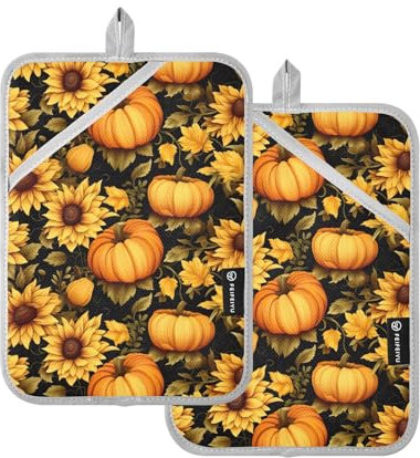 Girasoli gialli Zucche 2 PZ Presine Da Cucina Presine Set Pot Mat Hot Pan Pads