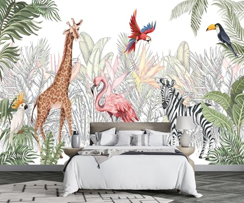 Mural Wallpaper Jungle Plants and Animals | Photo Wallpaper 3D Effect Murals for Bedroom Wallpaper Living Room Art Deco -F008-300cmX210cm