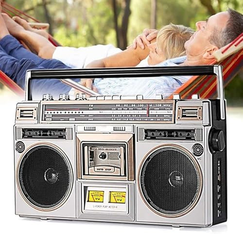 Boombox Boombox Bluetooth rétro avec lecteur cassette – Haut-parleur classique style années 80 avec radio AM/FM, prise casque et technologie moderne