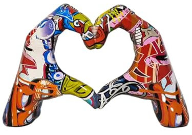Herz-Hände-Skulptur – Liebes-Finger-Tisch-Graffiti- , buntes Gemälde, Herz-Handskulpturen, Liebesgeste-Pop-Art-Figuren, Hochzeits-Tischregal, Dekoration, Heimdekoration