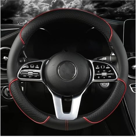 Lenkrad Abdeckung Für VW Für Sharan Für Passat Für Caddy Für Touran Für Tiguan Für Golf Für Polo Auto Lenkrad Abdeckung 38 cm PU Leder Lenkradschutz(5)