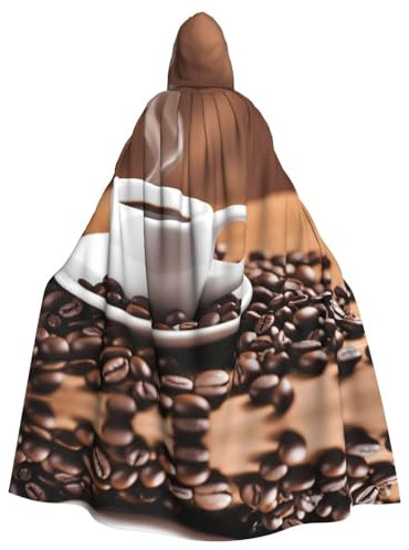 YYHHAOFA Halloween Adult Hooded Cape for Parties and Cosplay Events Coffee Cup and Coffee Beans Pattern