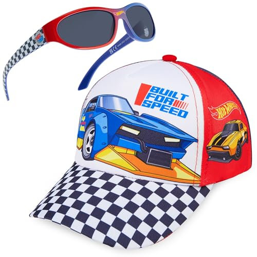 Get Trend Hot Wheels Sonnenbrille Kinder Basecap Jungen Set Verstellbare Sommer Kappe Kinder Sonnenbrillen UV400 Geschenk Idee (Mehrfarbig Hot Wheels)
