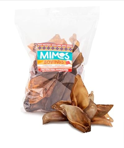 MIMOS Rinderohren für Hunde 1000g - Fett- und geruchsarme Hunde Kauartikel für Langen Kauspaß, Natürliche Kausnacks für Hunde ohne Zusätze und Getreide