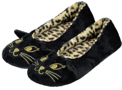 A2Z Ladies Ballet Slippers Embroidered Cat Face Comfy Foam Soft Faux Fur