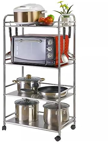 CHYOOP Soporte para microondas de 4 Niveles, Soporte para microondas de Cocina con Ruedas, Estante para microondas de Acero Inoxidable, Soporte para Impresora