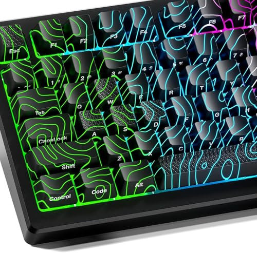 Catekro Topografische Tastenkappen, OEM Profile 118 Tasten, Seitlich Gravierte, Transparente Keycaps, IMD-Tastenkappen-Prozess, DREI Materialschichten, Ideal für 75 & 60 Prozent Tastaturen (Schwarz)