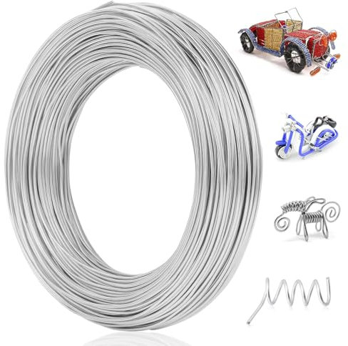 Tenbrachian Alambre de Aluminio 1mm x 60m, Alambre Manualidades, Alambre para Joyeria, Alambre de Metal Flexible Fino, Alambre Artesanal de Aluminio para Joyería DIY Floristería Manualidades(Plata)