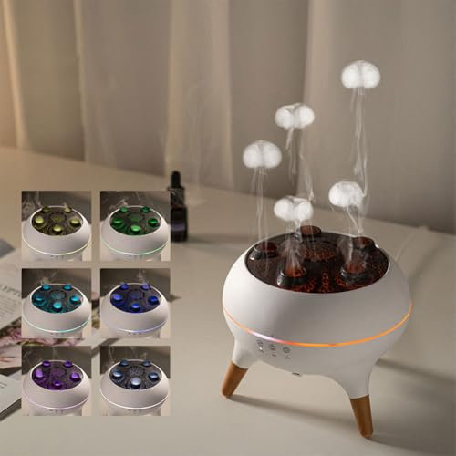 Aroma Diffuser mit LED Dynamischer Quallen, Quallen Luftbefeuchter Luftdiffusor Duftöle für Ätherische Öle, 7 Farben LED Licht, 2 Timing 2 Modi, Wasserlose Abschaltautomatik (A)