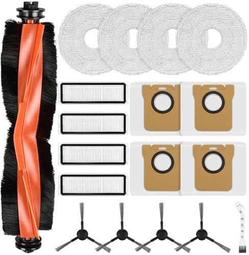 18 Stück Zubehör für Xiaomi Robot Vacuum X20 Max / X20 Pro Saugroboter, Ersatzteile mit 1 Hauptbürste, 4 Wischtücher, 4 Staubbeutel, 4 Filter, 4 Seitenbürsten, 1 Reinigungsbürste