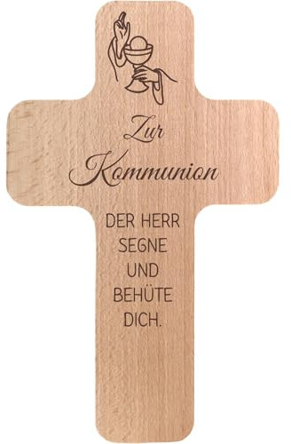 Geschenkissimo Kommunionsgeschenk - Kreuz aus Holz mit Segensspruch Der Herr segne und behüte Dich. Kommunion Holzkreuz, Kruzifix mit Spruch als religiöse Geschenkidee zur Erstkommunion