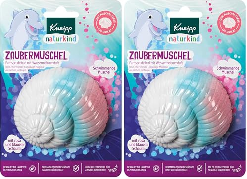 Kneipp naturkind Farbsprudelbad Zaubermuschel - Badezusatz mit wertvollem Traubenkern- & Avocadoöl - Schwimmende Muschel mit Duft nach Wassermelone für magischen Spaß in der Badewanne - 1St.