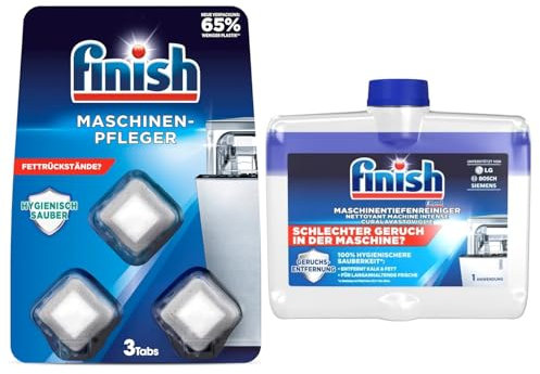 Finish Maschinenpfleger 3 Tabs & Maschinenpfleger 2-Phasen Regular 250ml – Effektive Reinigung und Pflege für Spülmaschinen, entfernt Kalk und Fettablagerungen für beste Spülergebnisse