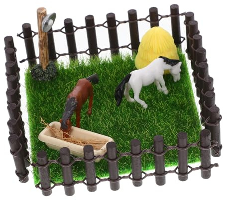 LRXIYODE 1satz Miniatur Pferdehof Für Puppenhaus Simulation Modell Mit Zaun Und Ställen Zubehör Für Kreative Spielwelten Und Miniatur Landschaftsgestaltung