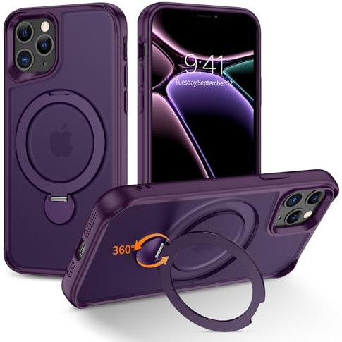 Telaso 360° Drehbarer Magnetisch für iPhone 11 Pro Hülle, Mattiert Handyhülle für iPhone 11 Pro Case, Schutzhülle Cover Stoßfest und Sturzsichere, Lila