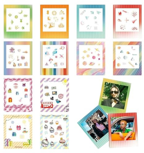 YAYNO Pack of 12 Photo Border Stickers Film Photo Frame Sticker Beautiful Mini Photo Film Sticker Mini Instant Picture Frame Mini Film Fun Sticker Compatible with Fujifilm Instax Square SQ1 SQ40