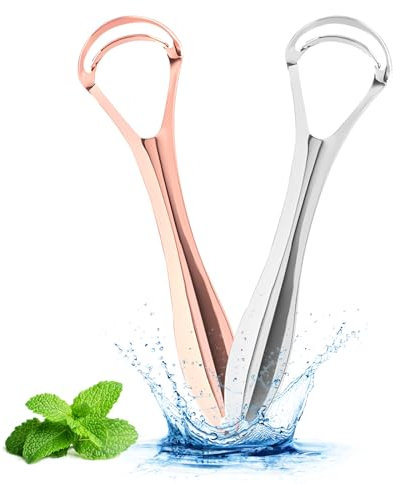 Limpiador Lingual De 2 Piezas Con Cabezal Raspador Doble, Raspador Lingual De Acero Inoxidable, Contra El Mal Aliento, Ayuda Con La Higiene Bucal, Elimina La Placa Lingual, Raspador Lingual Para Adult