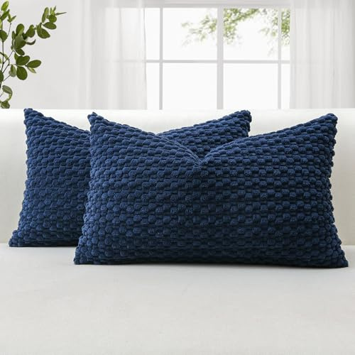 JOTOM 2er Set Cord Kissenbezüge, 3D Bubble Texture Boho Zierkissenbezug Dekorative Sofakissen Dekokissen Kordsamt Kissenbezug Deko Kissenhülle für Couch Sofa Wohnzimmer (40x60cm, Marineblau)