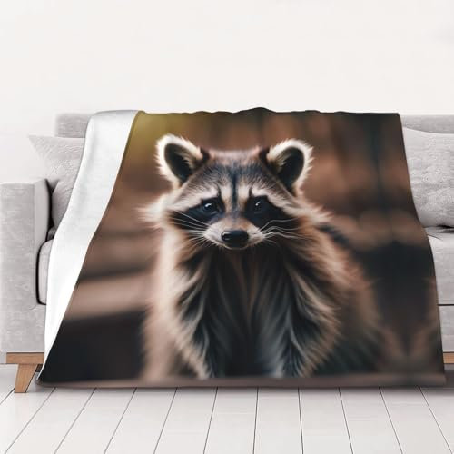 Simpatica coperta con stampa di procioni (1) per letto e divano, in morbido pile, ideale come regalo per donne e uomini