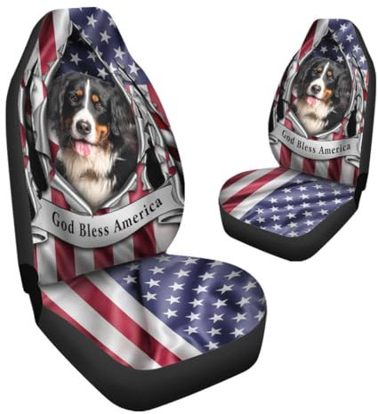 2-Teiliges Set Auto-Sitzschoner Berner Sennenhund In Flagge Gob Bless America Innenraum Sitzschoner Passform Autoschonbezüge Für Wohnmobil, Suvs, Fahrzeuge, 52X138Cm
