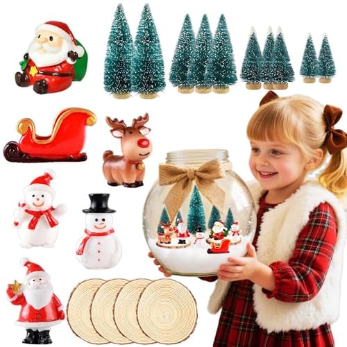 JeVenis Weihnachts Miniatur Ornament Selbermachen Kleine Weihnachtsfiguren | 20 Stück Weihnachts Miniatur Ornament Sets zum Selbermachen Kleine Weihnachtsfiguren Weihnachtsbaum Schneemann Weihnachtsmann