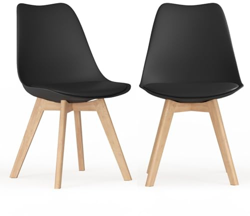 URBNLIVING Dining Chairs - Scandinavian Style with Padded Faux Leather Seat & Beech Wood Legs - Retro Modern Kitchen & Dining Room Seating - Sets of 2, 4 or 6