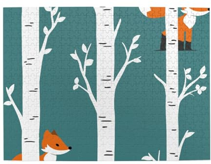 Fuchs mit Birken, 500-teiliges Puzzle für Erwachsene – Holzpuzzle für Erwachsene und ältere Menschen