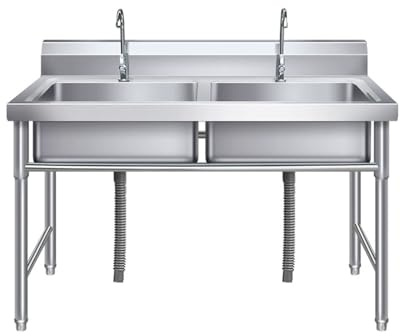 Lavandino in acciaio inox autoportante con rubinetto dell'acqua fredda a 2 scomparti Lavelli industriali Garage all'aperto Lavelli commerciali per officina, cucina, bar