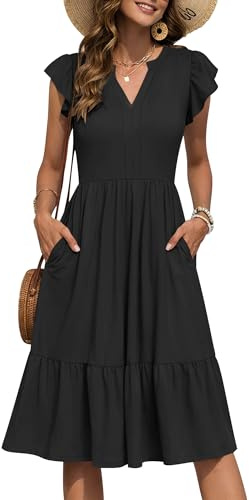 PLMOKEN Summer Dresses for Women UK Floral Short Sleeve Sundress Black