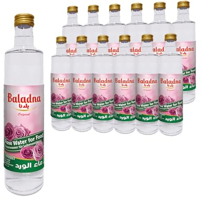 Baladna Rosenwasser 250 g x 12 Pcs | Aromatisches Blütenwasser | Ideal für Desserts | Auch als Gesichtswasser verwendbar | Skincare | feuchtigkeitsspendend | Vegan | Halal
