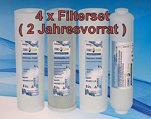 Osmoclean 4 x Filtersatz/Filterset Filter für 5-stufige Umkehrosmose/Osmoseanlage z.B 300/500 GPD 10 Zoll