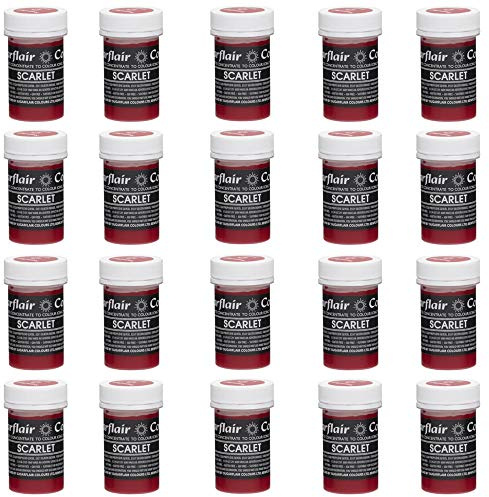 Sugarflair Scarlet Pastel Food Colouring Paste, Highly Concentrated for Use with Sugar Pastes, Buttercream, Royal Icing or Cake Mix, Subtle Colour Dye - 25g (Pack of 20)
