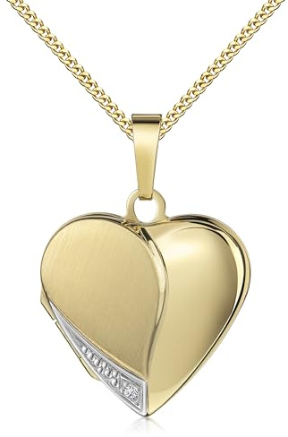Medaillon teilmattiert mit Zirkonia verziert Herz 333 Gelbgold 8 Karat Gold zum öffnen für Bildereinlage 2 Fotos Amulett Verzierung von Haus der Herzen® mit Schmuck-Etui