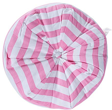 HOMESCAPES Pink & White Stripe Floor Cushion Pouffe 100% Cotton Modern Pleated Seat Pad for Indoor and Garden, 40cm x 15cm