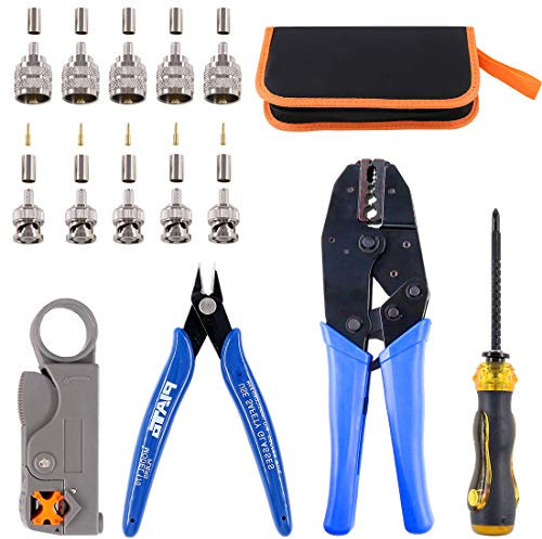 Set di strumenti Glarks cavo coassiale, coassiale RF connettore crimpatrice + cavo coassiale Stripper + BNC/UHF maschio a crimpare connettori + filo cutter + cacciavite per RG-58, 59, 62, 240, LMR195