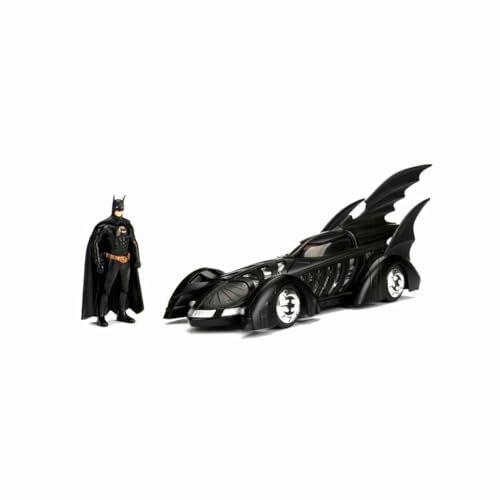 Jada Toys 253215003 Batmobil 1995, hochdetailiertes 1:24 Modellauto inkl. Batman-Figur, Cockpit und Türen können geöffnet Werden, mit Freilauf, schwarz