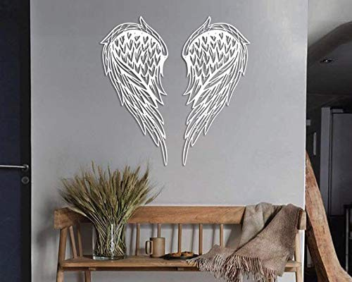 Tubibu Engelsflügel Metall Wandkunst, 100% Metall 2D Skulptur Groß und Breit - Wandbehang für Wohnzimmer, Schlafzimmer, Wohnheim, Geschenk für sie, Herzform (weiß)