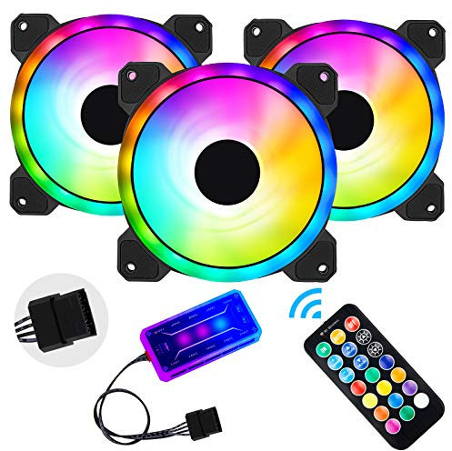 3 Pack RGB Case Fans, 120mm Ultra-Quiet RGB Chassis Cooling Fans, Equiped with Remote Control Hub, 5V ARGB Sync, Speed Adjustable Colorful Cooler, High-Performance Chassis Computer Fan for PC Case