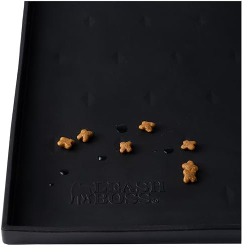 Leashboss Spritzmatte XXL – Napfunterlage Katzen & Hund mit Großer Lippe, Rutsch- und Wasserfeste Silikon Napfunterlage für Futter, Wasser oder Brunnen (76 x 56 cm, Schwarz)
