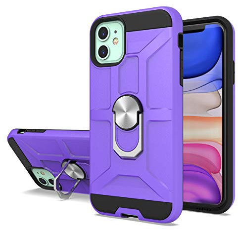 Cuoqing iphone 11 Case, Military Grade Heavy Duty Armor Shockproof Protection Phone Cases Cover with Magnetic Ring Kickstand for iphone 11,Purple