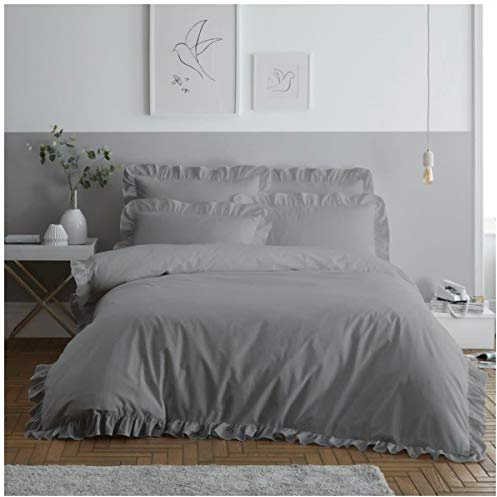 GAVENO CAVAILIA Bettwäsche, pflegeleicht, unifarben, Bettbezug, Rüschen-Steppdecken-Set, Polyester, 50% Baumwolle, grau, Super King