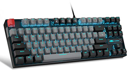 MageGee 75% Mechanical Gaming Keyboard with Blue Switch, LED Blue Backlit Keyboard, 87 Keys Compact TKL Wired Computer Keyboard for Windows Laptop PC Gamer - Grey/Black