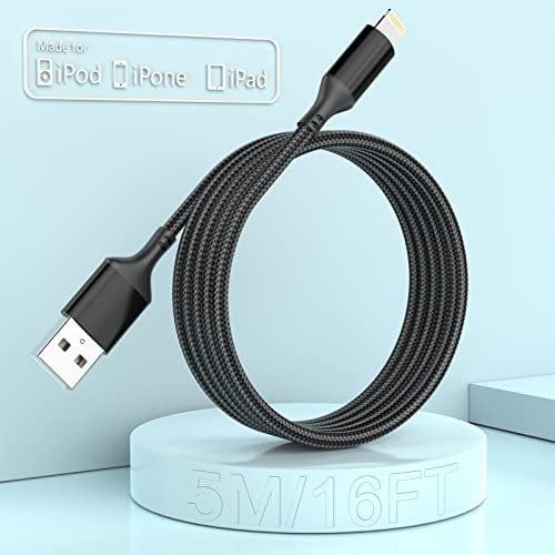 Cable de carga para iPhone largo Cable de 5M certificado por MFI Lightning 16FT cable de carga USB extra largo para Apple iPhone 14/13/12/11/XR/XS Max/X/8/8 Plus/7/7Plus/6/6s/Plus/SE/5c/5s/5 Pad Air 2